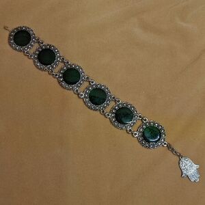 Vintage Hamsa Hand Bracelet, Souvenir Du Maroc (Morocco), Adjustable, Silvertone